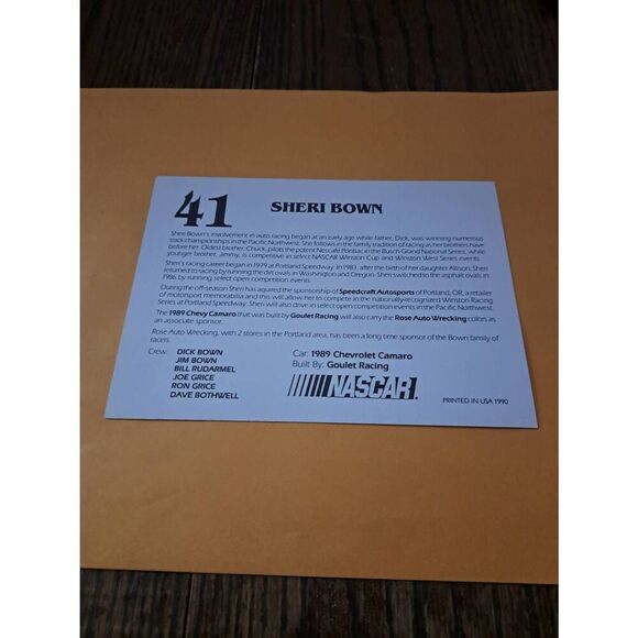 Vintage 1990 NASCAR Sheri Bown Driver Card #41 Speedcraft Auto Max 5x7 Camaro - Picture 2 of 2